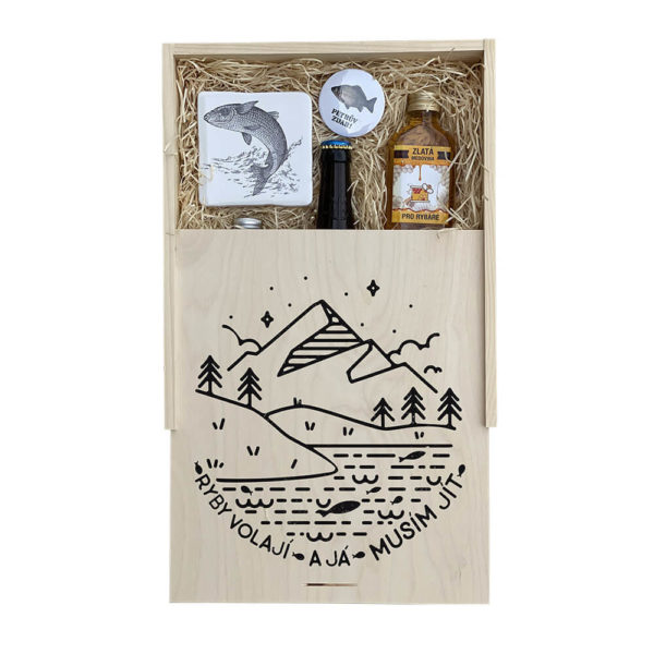 Dárková dřevěná bedna – Ryby volají a já musím jít
