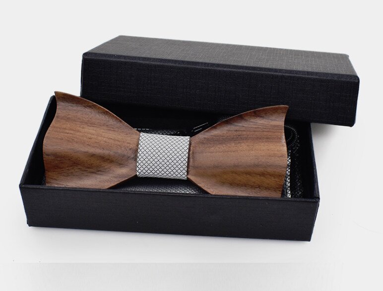 Dřevěný motýlek s kapesníčkem a manžetovými knoflíčky 709071 