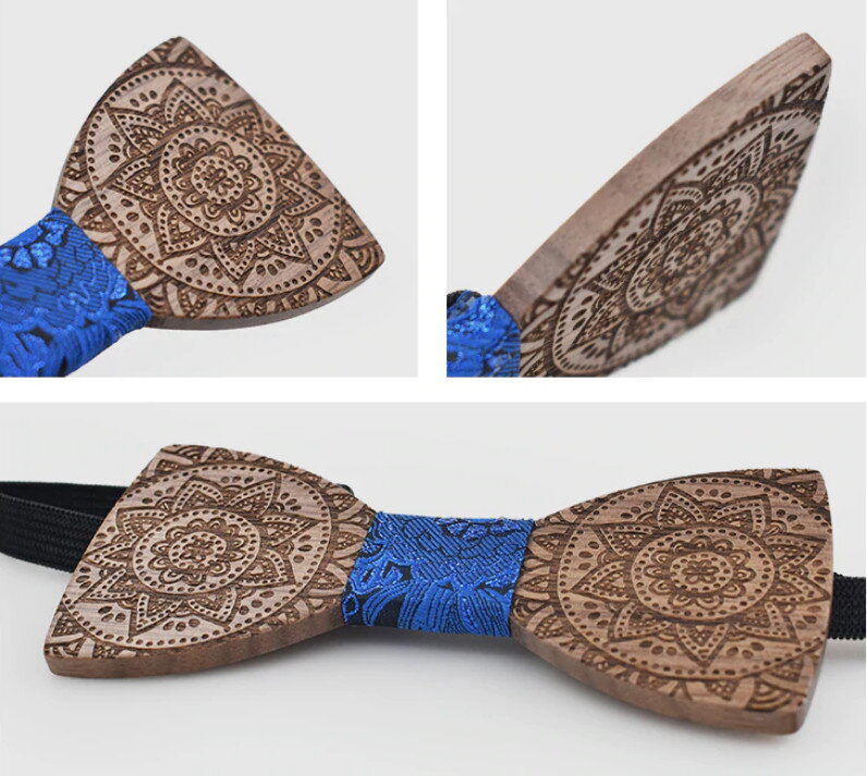 Dřevěný motýlek s kapesníčkem a manžetovými knoflíčky 709097