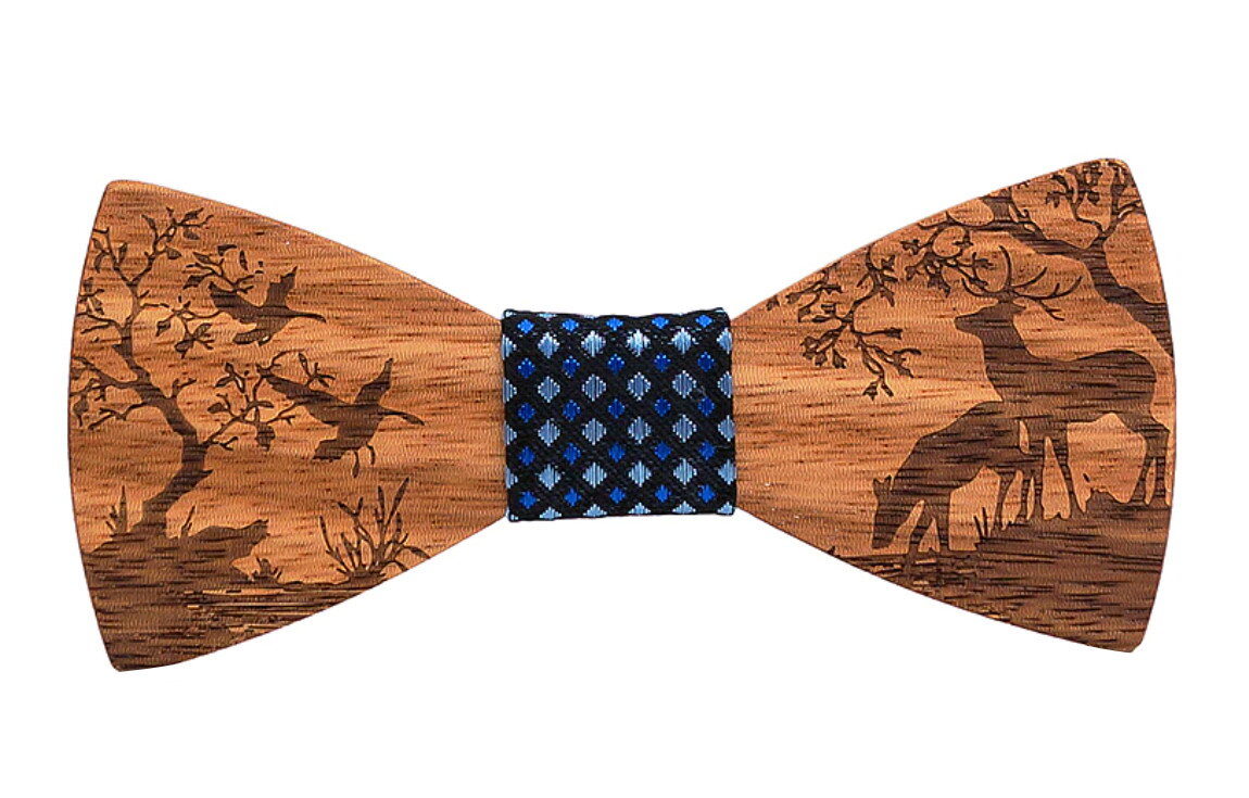 Dřevěný motýlek s kapesníčkem a manžetovými knoflíčky 709227