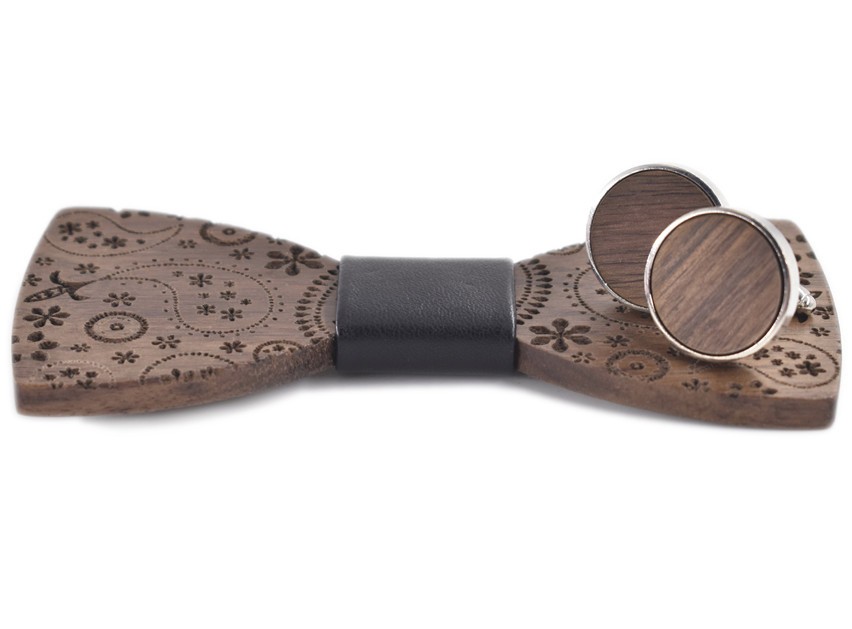 Dřevěný motýlek s manžetovými knoflíčky 709052