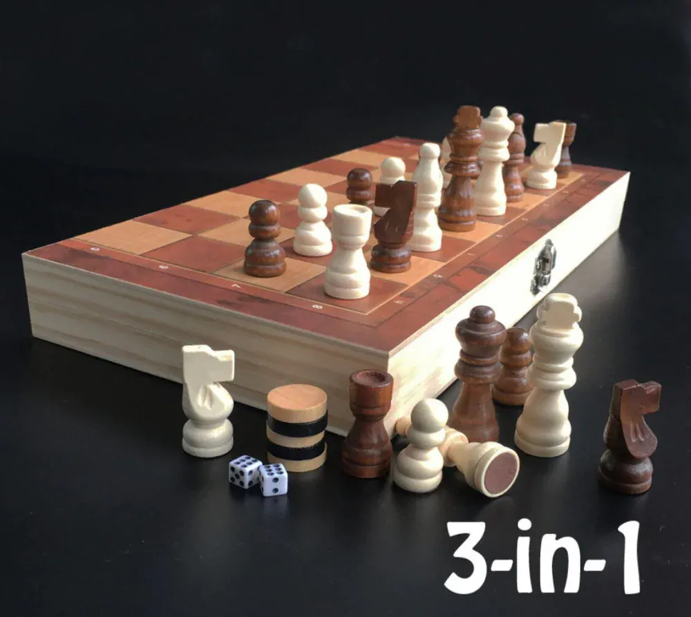 Šachy dřevěné 3v1 34x34cm SACH06